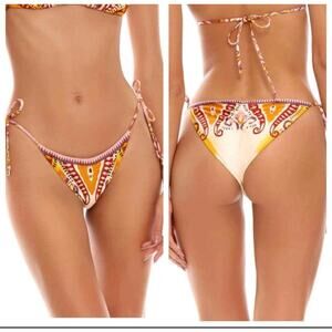 New! Agua Bendita Alegria Leva Women's String Bikini Bottom Size XL Ivory 14741